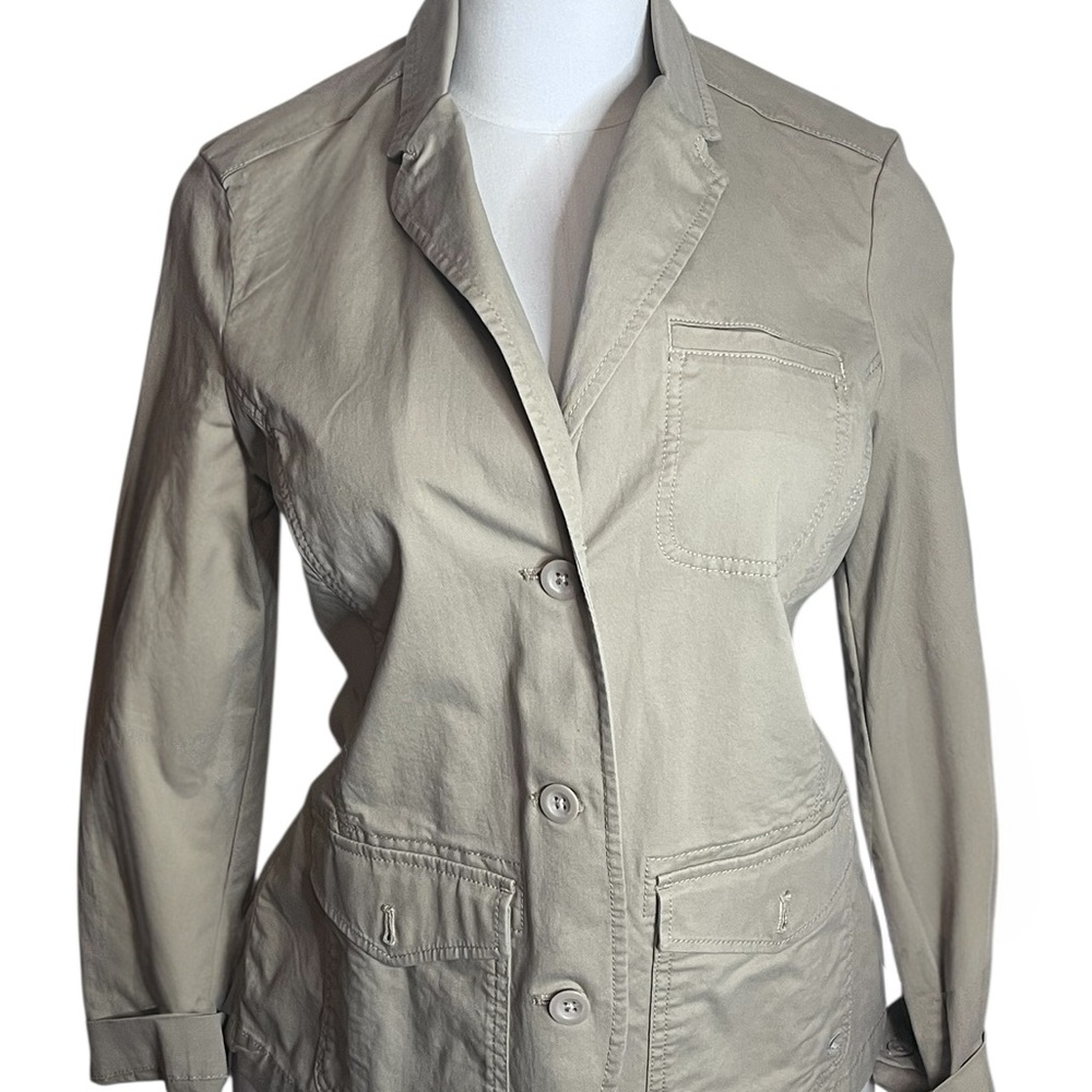 Eddie Bauer Women’s Beige Denim-Style Jacket | Size 12 | Cotton Spandex | Button